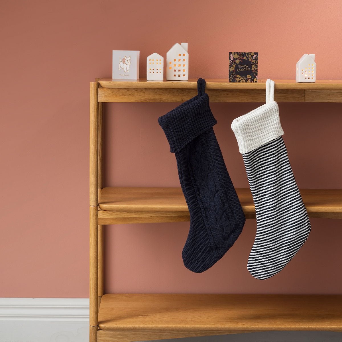 Knitted Stripe christmas Stocking Navy