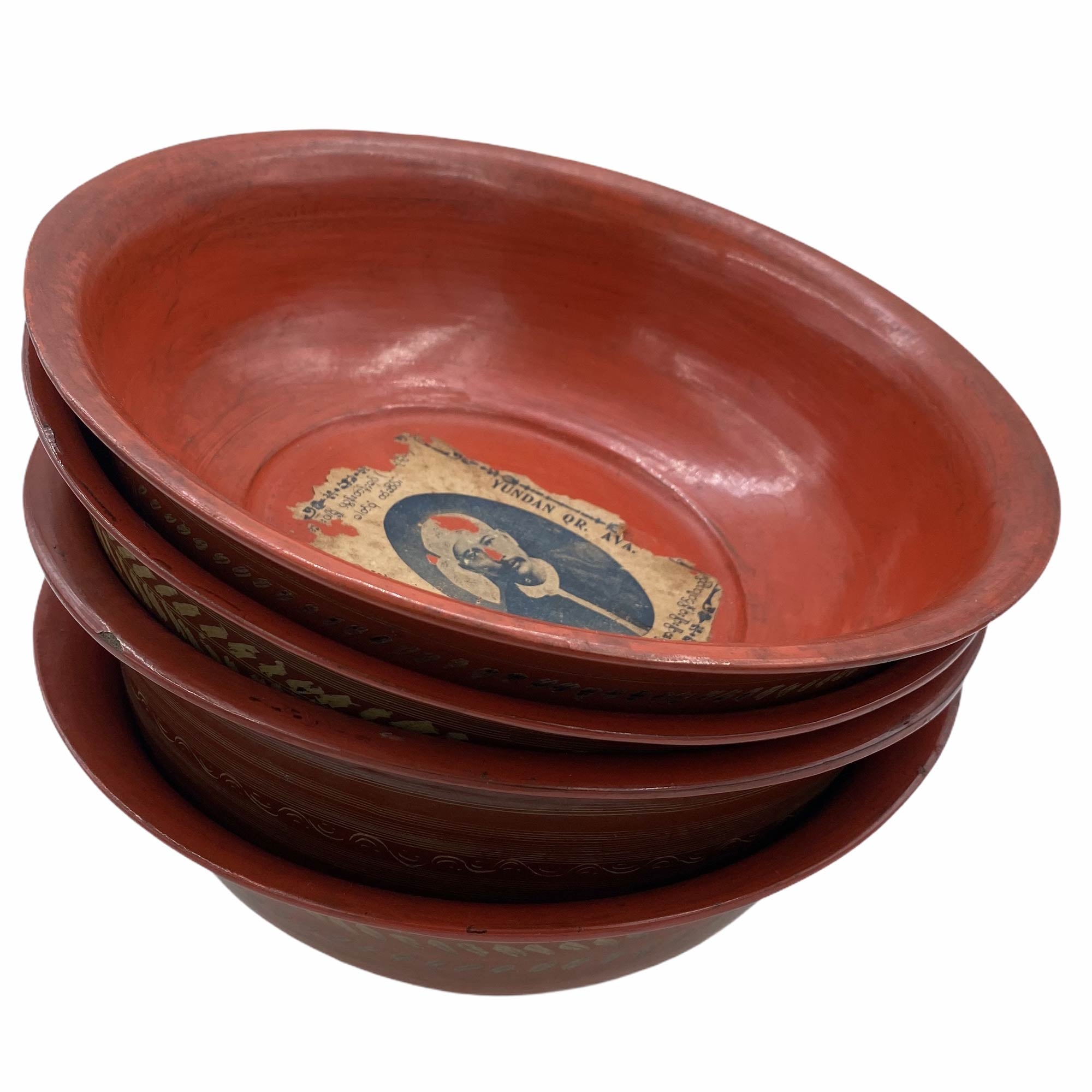 Large wooden lacquer bowl, fruit or display bowl, detail