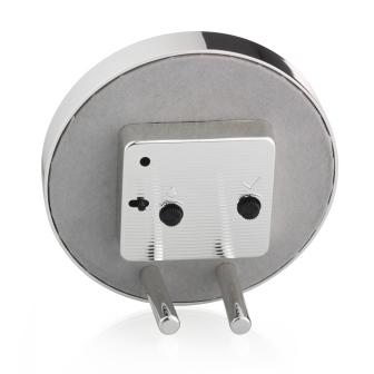 Light blue and silver enamel alarm clock, silent sweep movement, detail