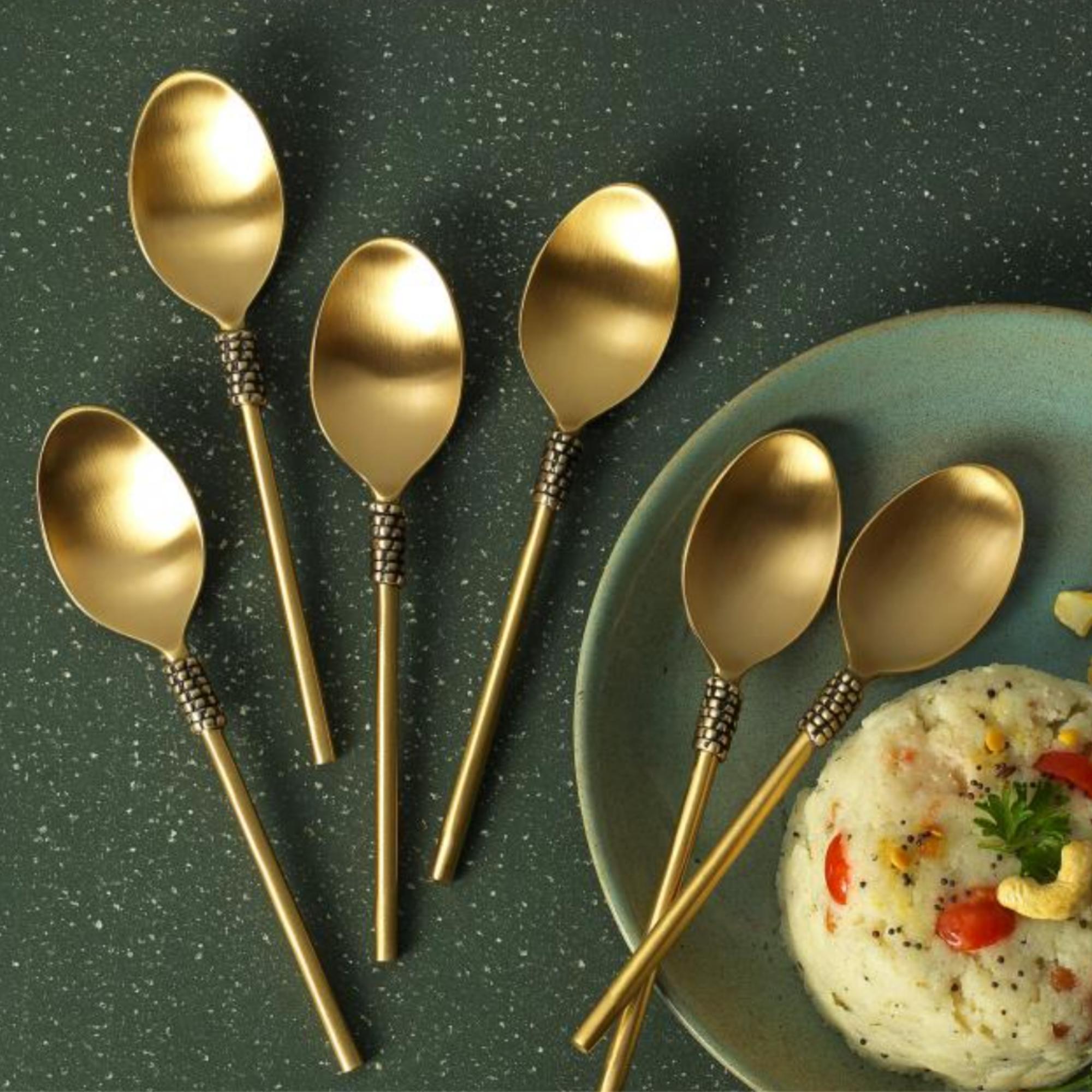 Masai gold brass table spoon, handcrafted, matte finish, 17 cm