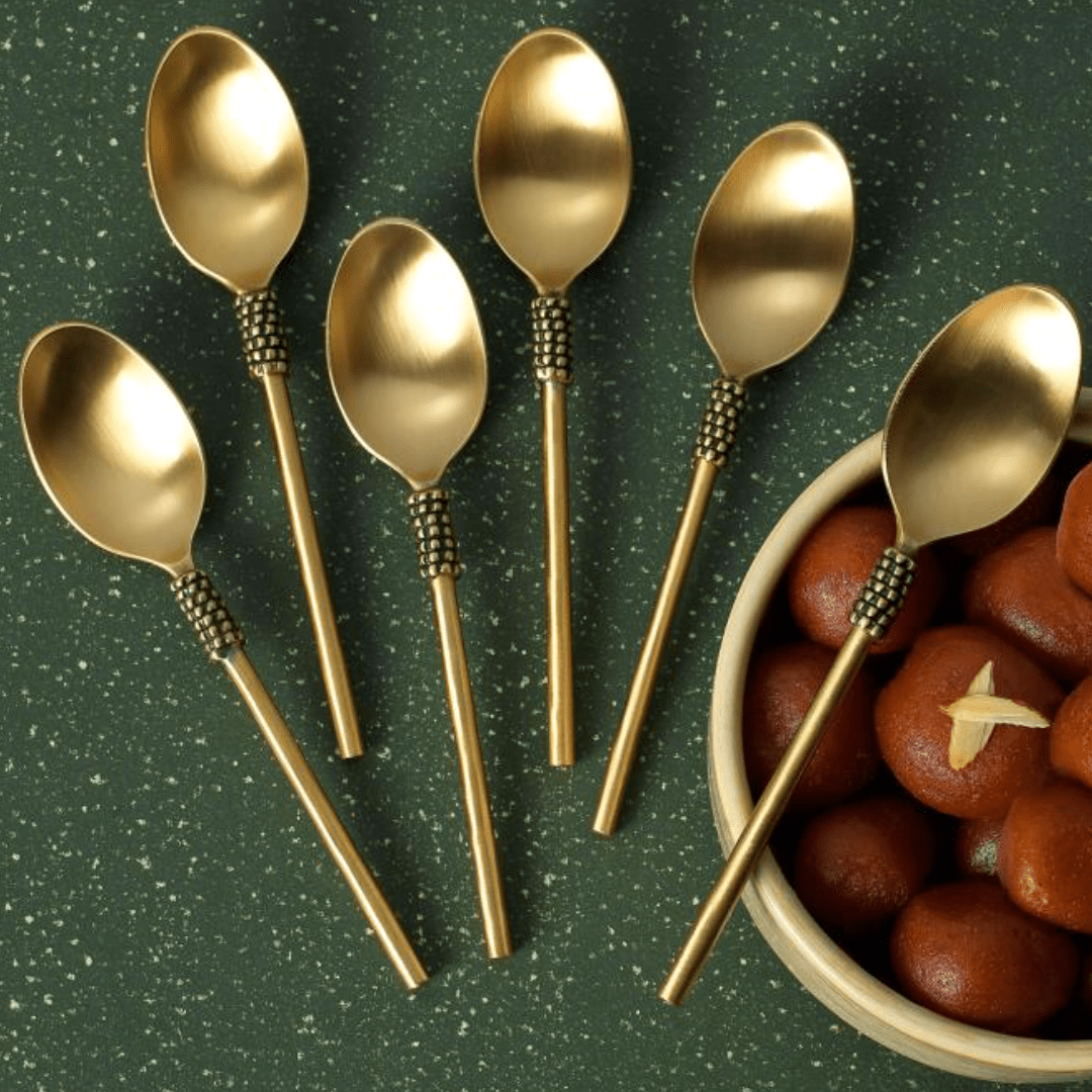 Masai gold brass tea spoon, handcrafted, matte finish, 15 cm