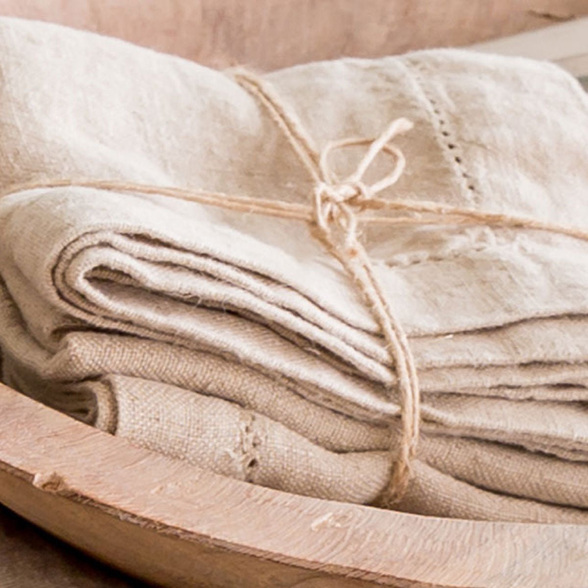 Natural 100% linen hemstitch napkins, set of two, 45 x 45 cm