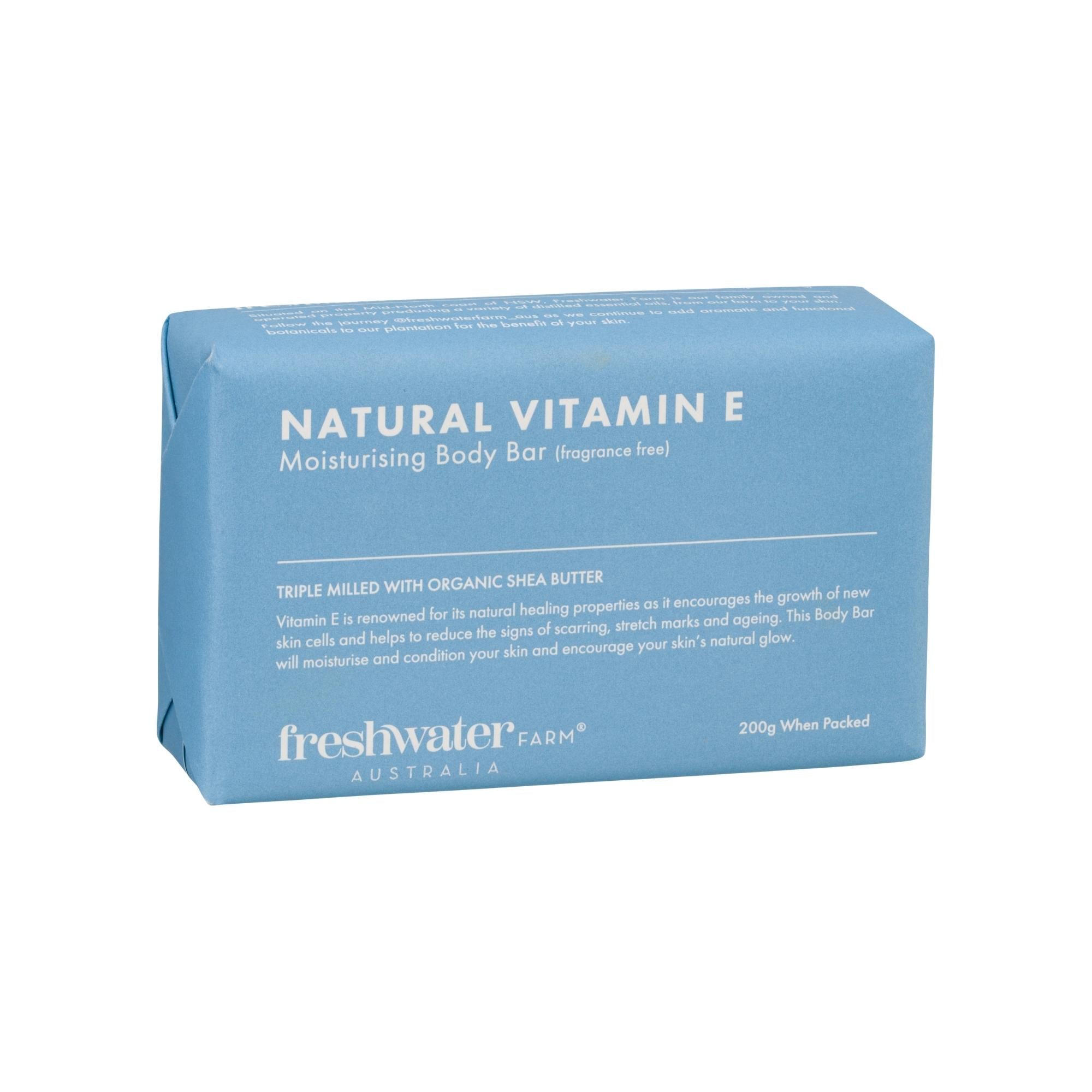 Natural Vitamin E body bar, 200g, French triple milled, vegan friendly