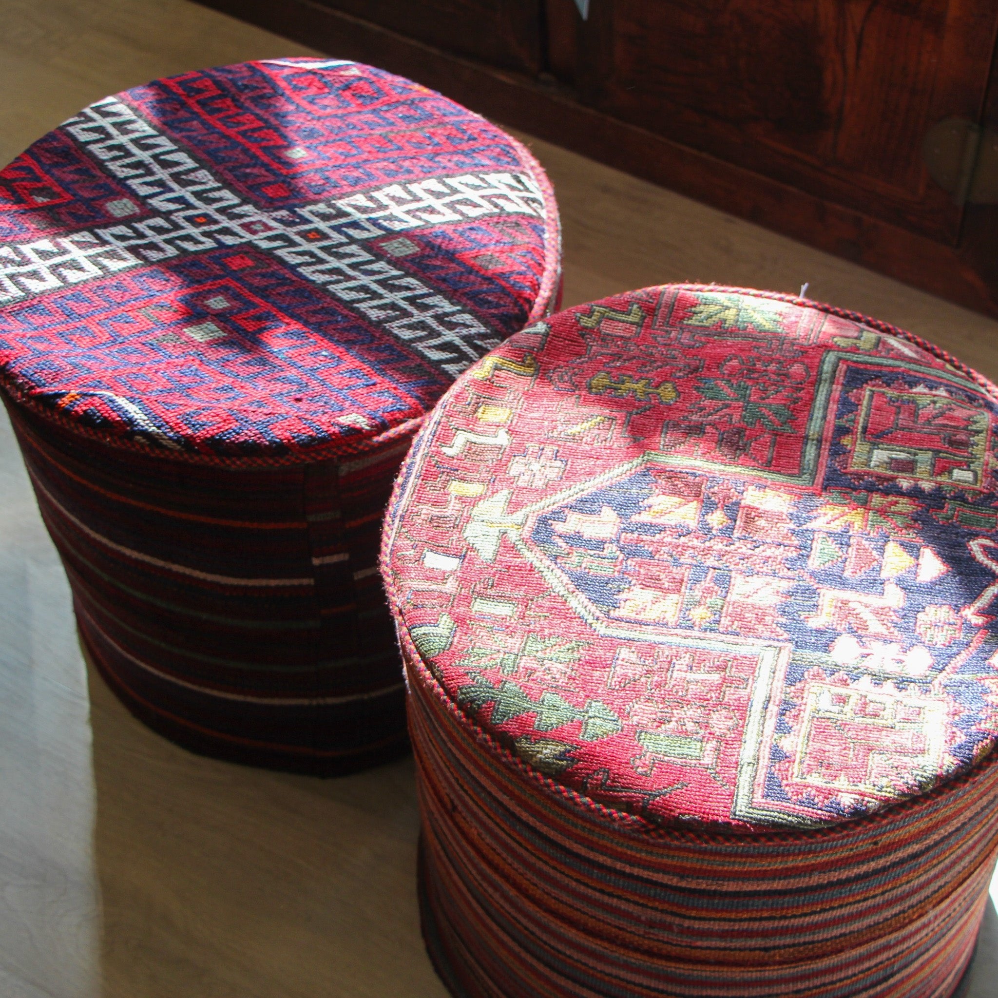 Pouf cover in upcycled antique rug, wool, 44 x 40 cm