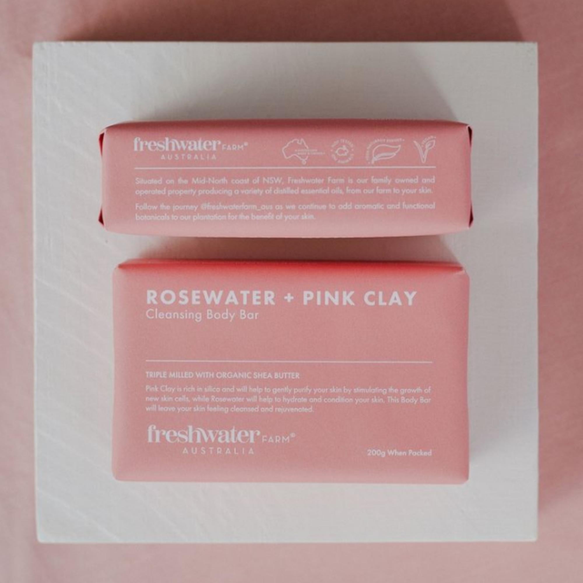 Rosewater and Australian pink clay body bar, 200g French triple milled vegan soap