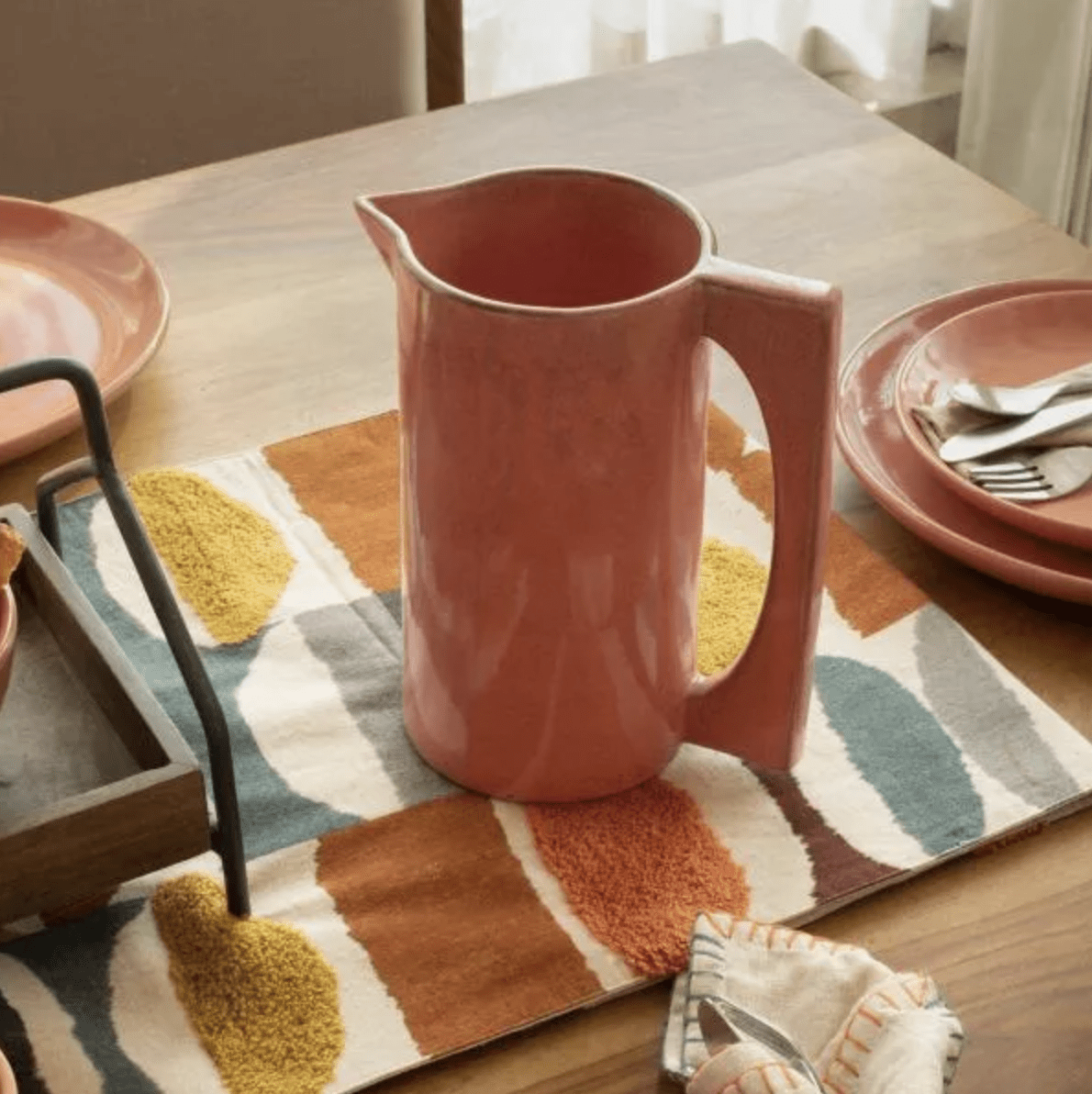 Rustic Reef ceramic jug with mango wood lid, 1400ml, handcrafted and food safe