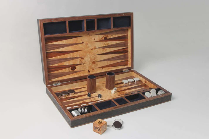 Faux shagreen backgammon board in seal brown by Forwood Design, 54 x 34 x 8 cm
