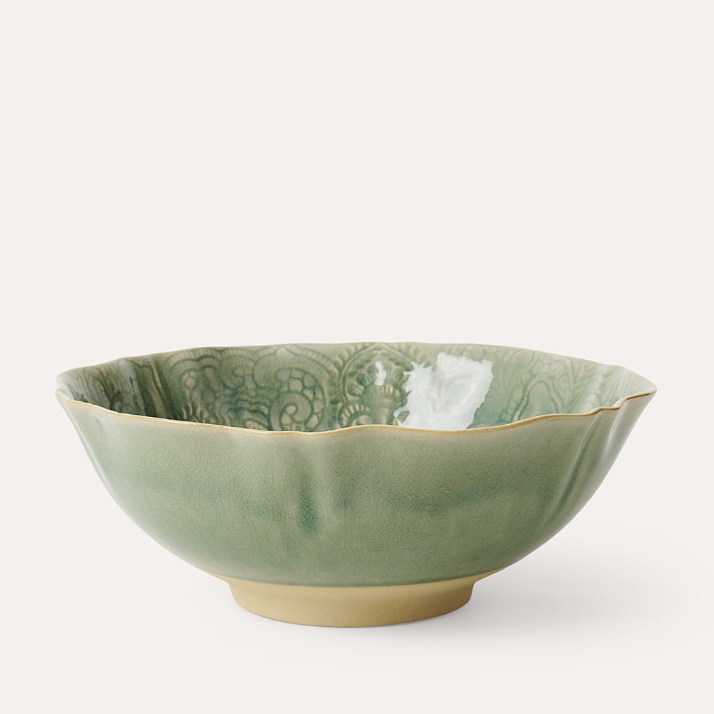 Sthal antique serving bowl with scalloped edge, 26cm white stoneware, made in Portugal