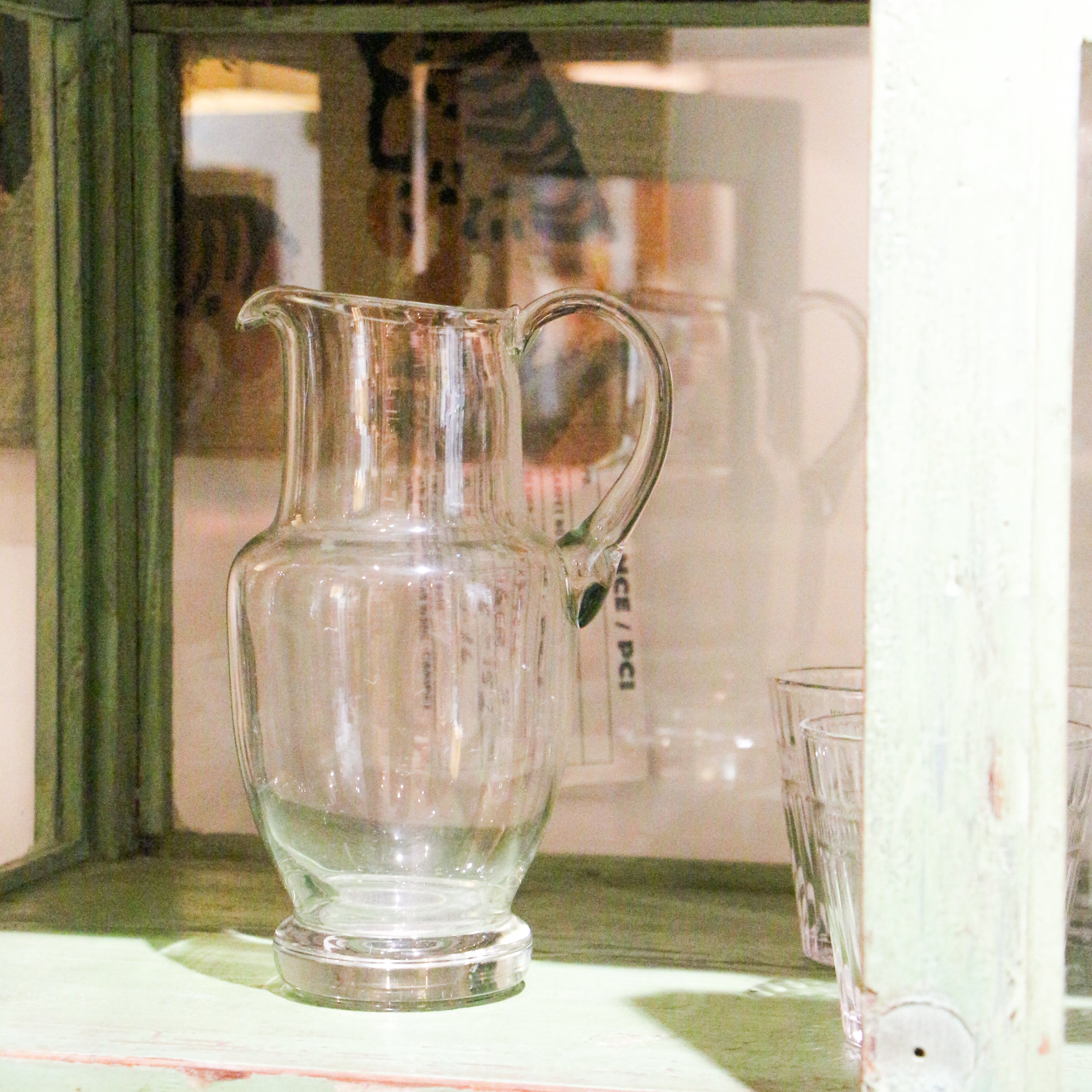 Small clear mouth-blown glass carafe, vintage, 0.75 L