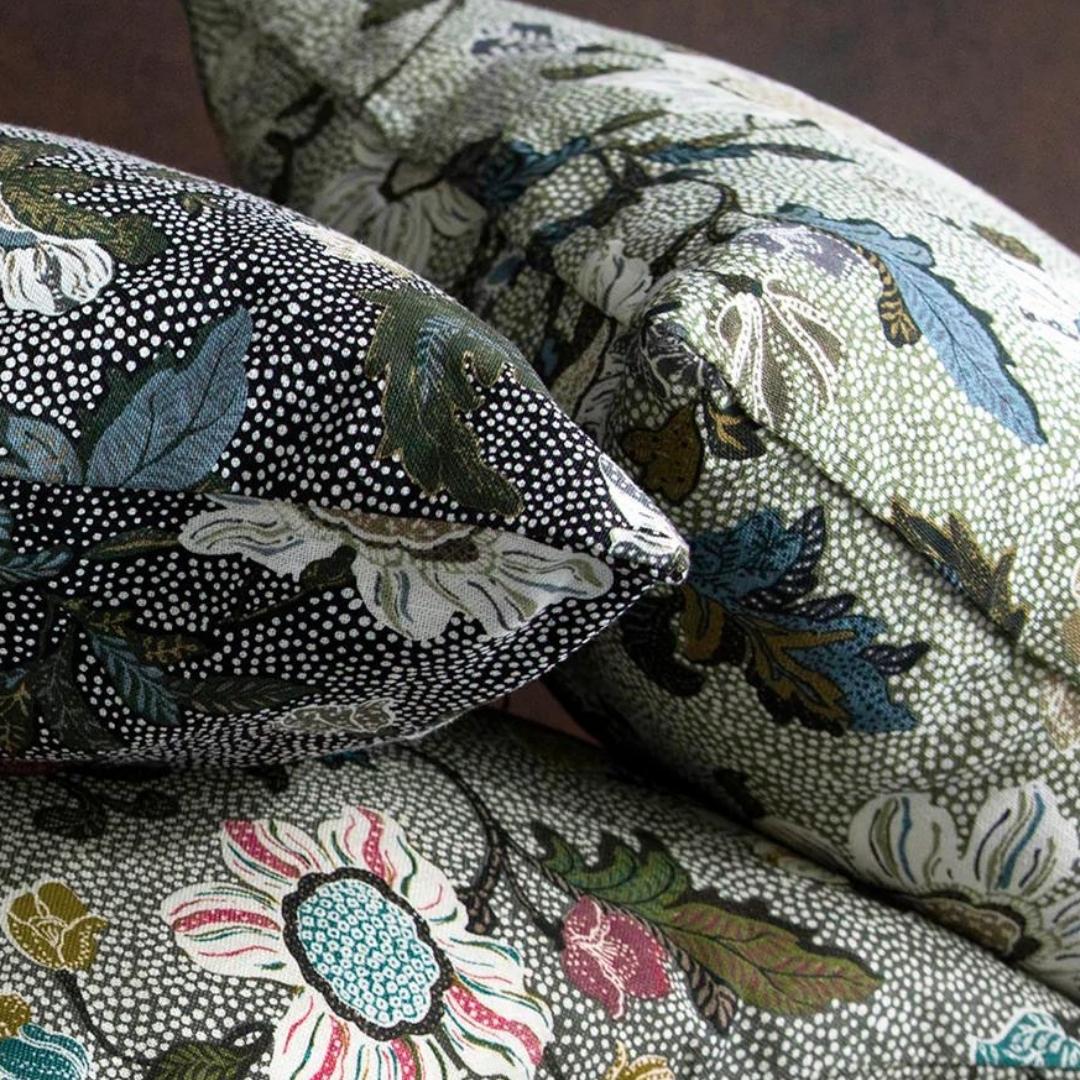 Soft green floral linen cushion cover