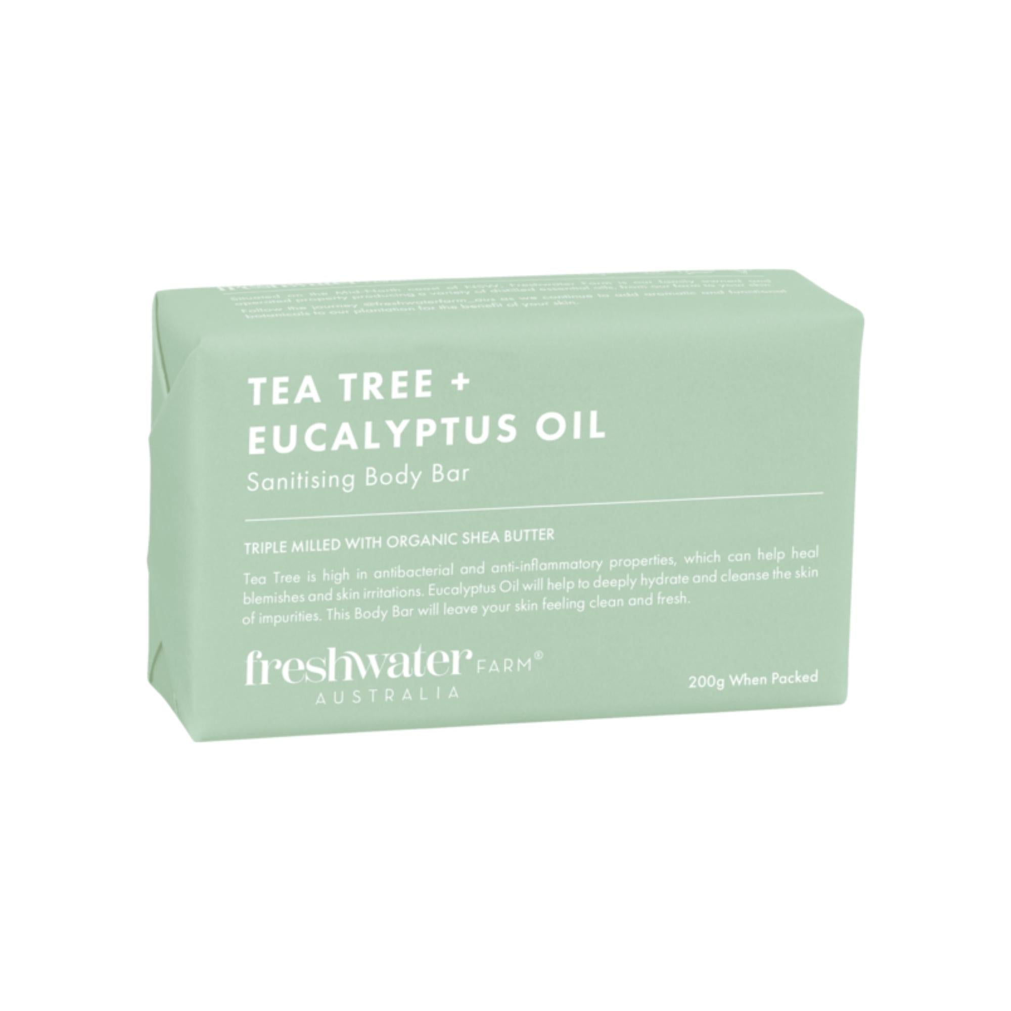 Tea tree and eucalyptus oil body bar, 200g, Freshwater Farm, detail