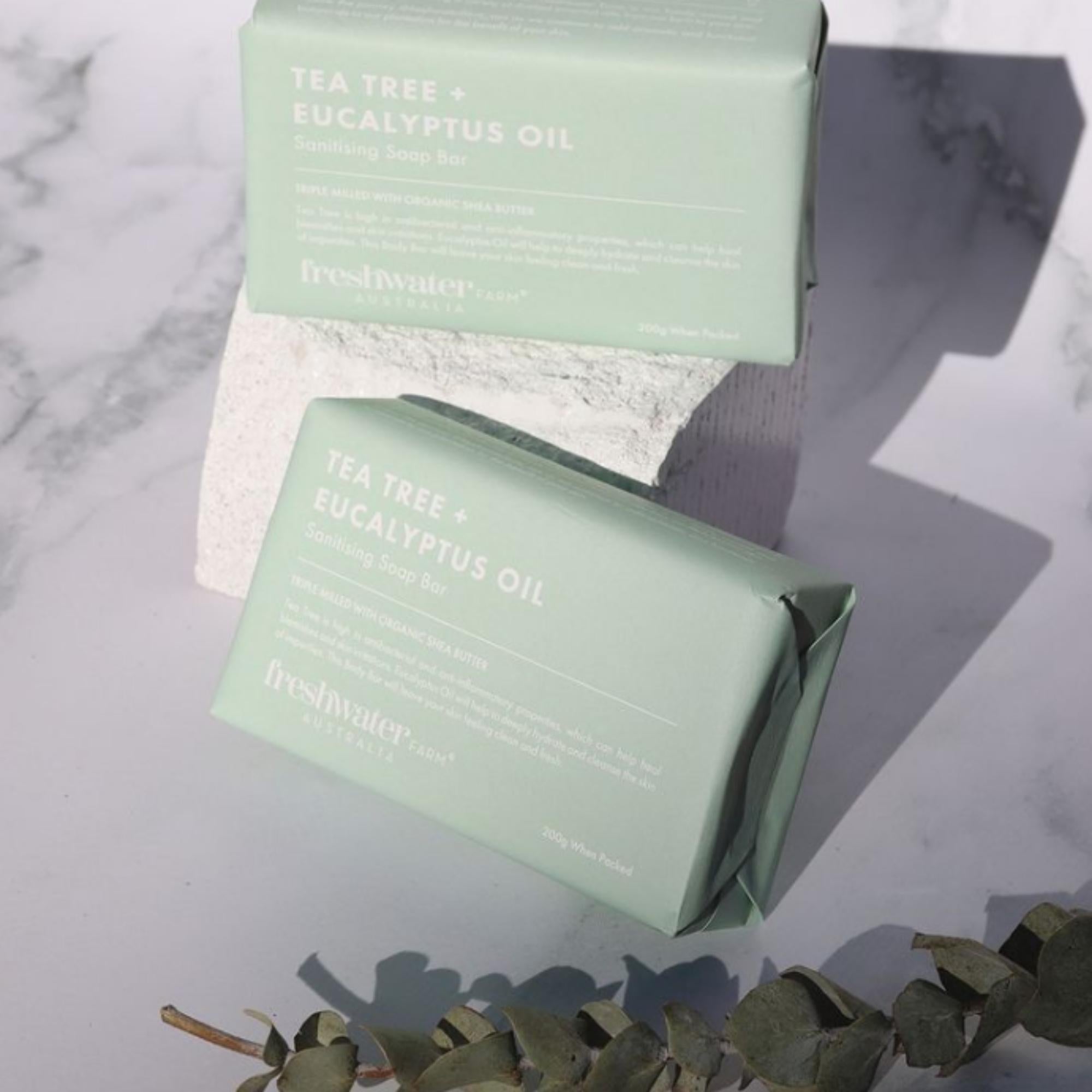 Freshwater Farm tea tree and eucalyptus oil body bar, 200g, made in Australia