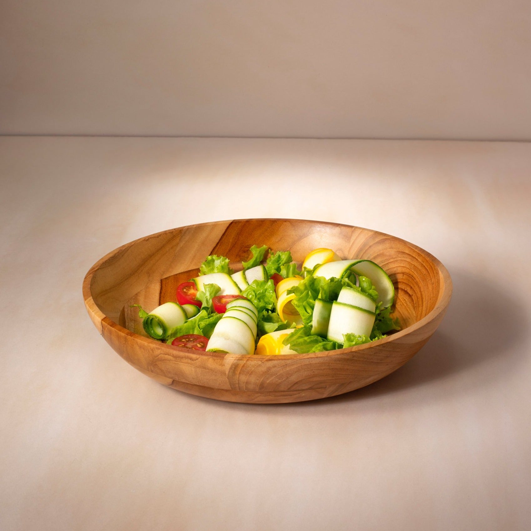 Medium teak salad bowl, handcrafted natural wood, 28cm