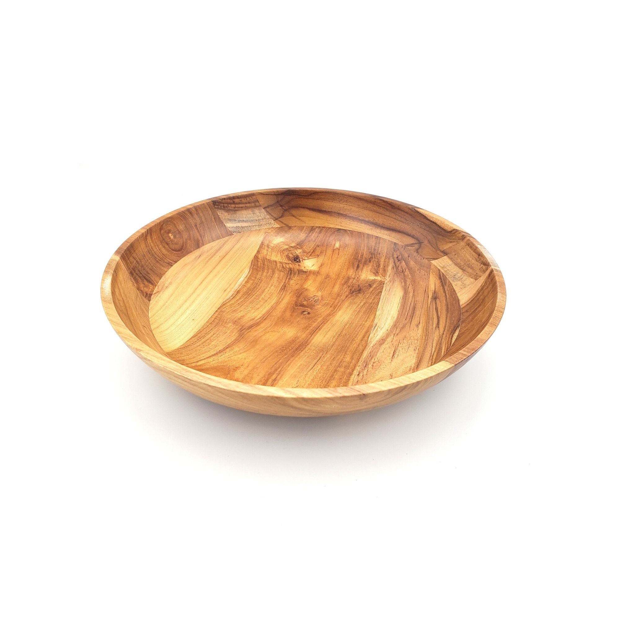 Medium teak salad bowl, handcrafted, side view