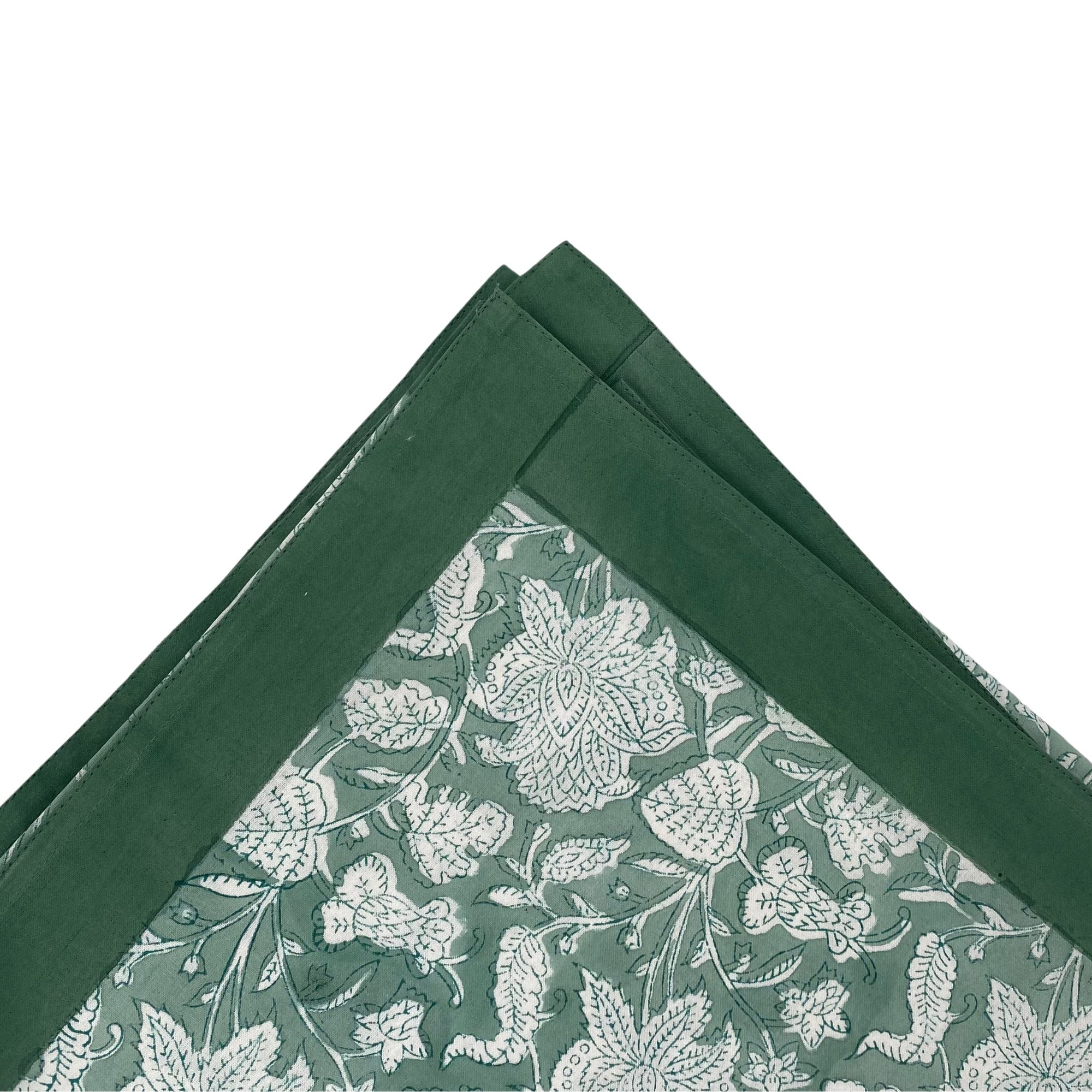 Teal floral block-print cotton tablecloth