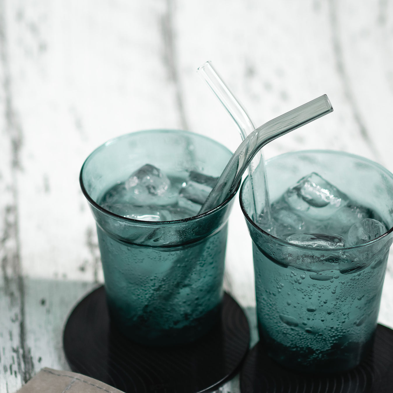 Teal tapered borosilicate tumbler, handmade, 225 ml