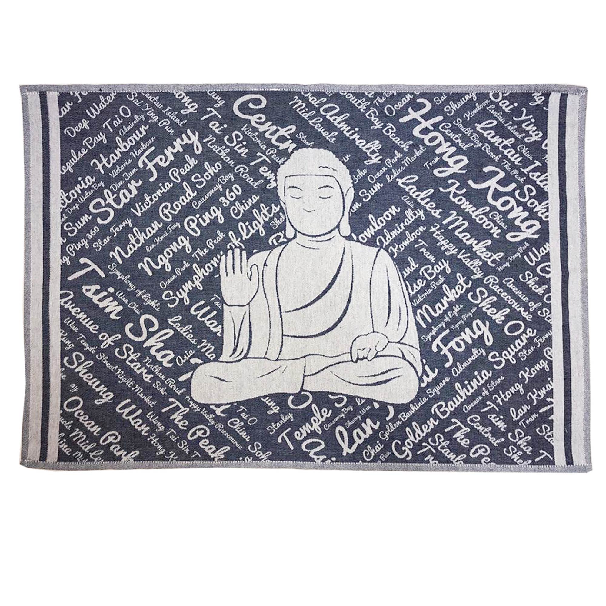 Denim Hong Kong themed tea towel, cotton, design detail