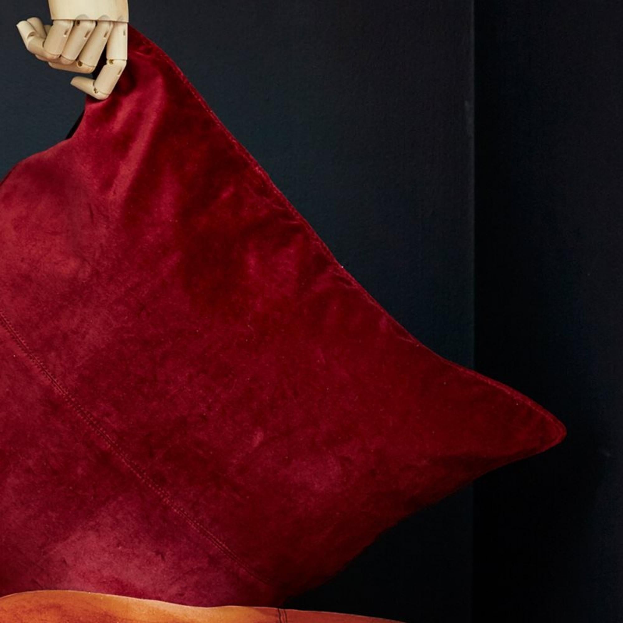 Red velvet cushion cover, soft cotton, styled