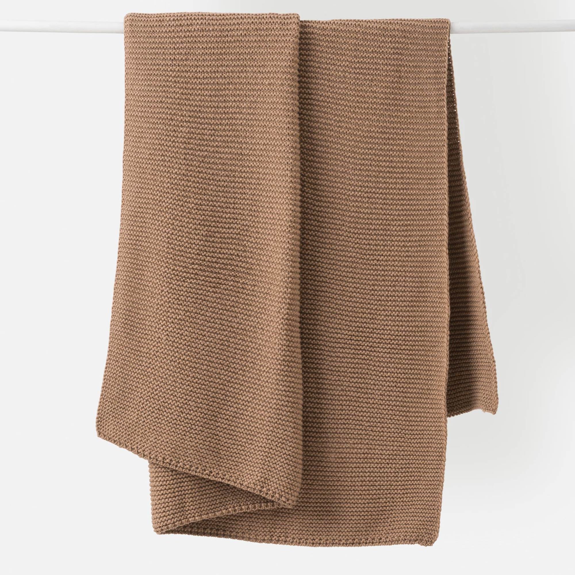 Purl knit wool throw in walnut, 100% wool, 130 x 170 cm