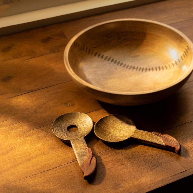 Mango wood salad spoons, set of two, handcrafted, 16 cm