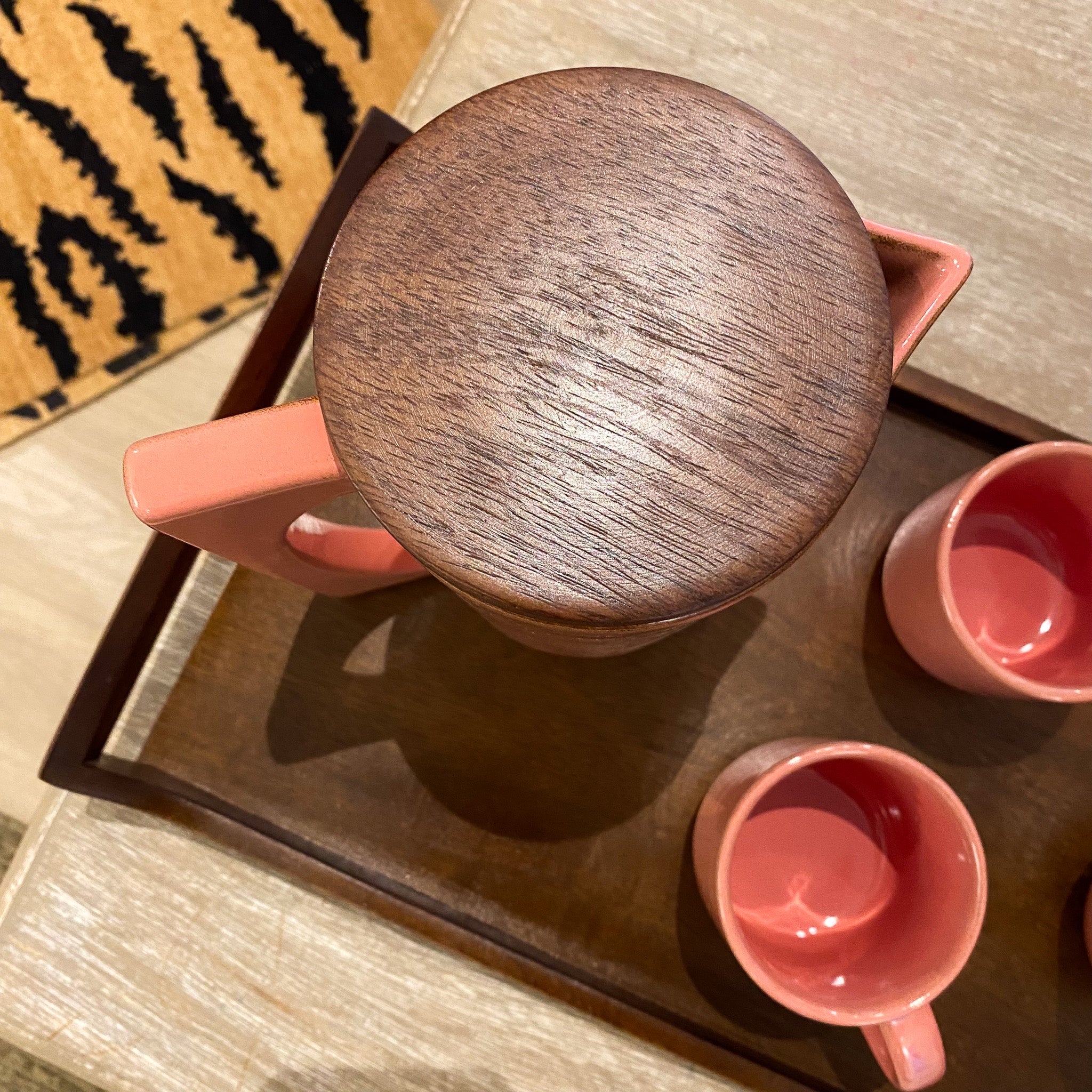 Natural wooden serving tray in handcrafted teak, sustainable