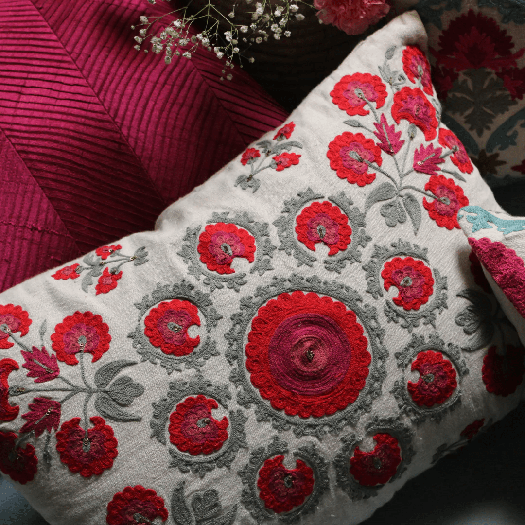 Saamro collection at Inside Living Hong Kong: hand-embroidered suzani cushions