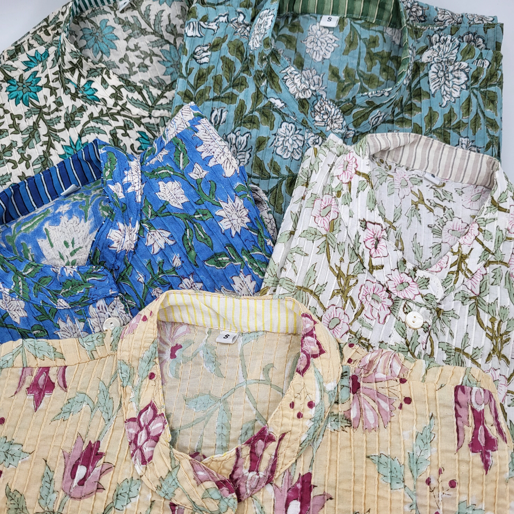 Block print dresses, shawls, shirts and more