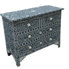 Charcoal painted chest of drawers with hand carved bone inlay in a leaf design, 104 cm wide, from India