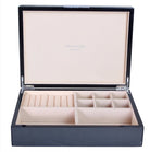 Carbon-fibre-effect high-gloss lacquer jewellery box lined in cream suede