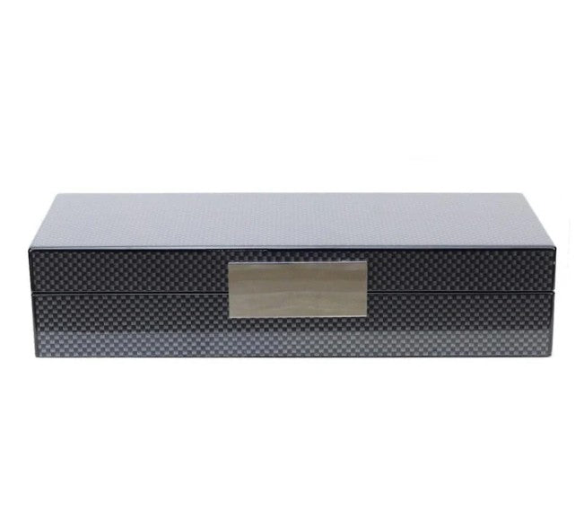 Carbon fibre jewellery box with a silver-plated hinge, Addison Ross
