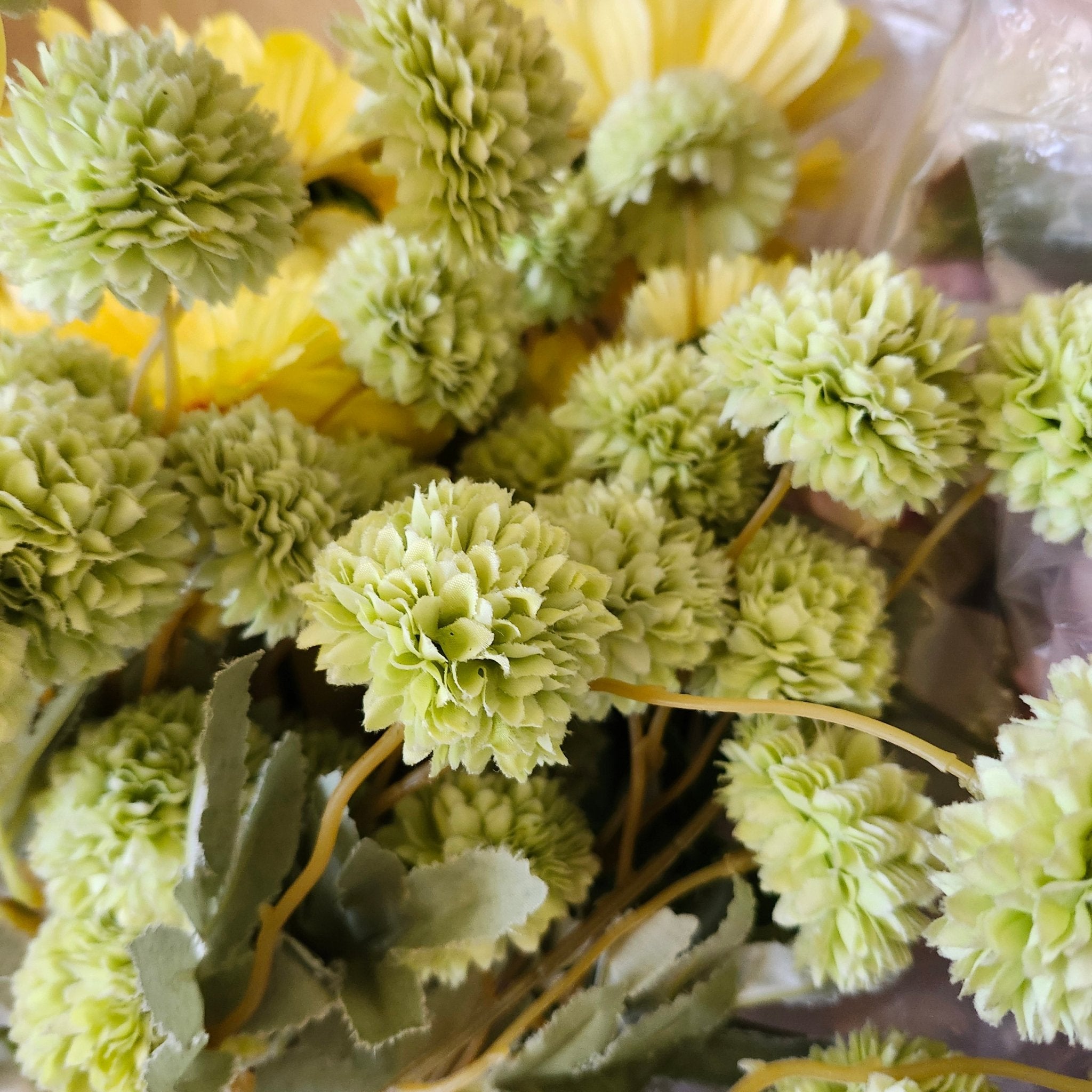 Artificial flower small bubble dahlia in green