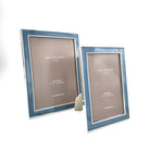 Enamel frame in chambray blue by Addison Ross, 4 x 6 or 5 x 7 inch, silver plate with grey velvet back