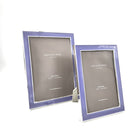 Enamel frame in lilac by Addison Ross, 4 x 6 or 5 x 7 inch, silver plate with grey velvet back