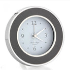 Round alarm clock with taupe enamel and silver rim and white face