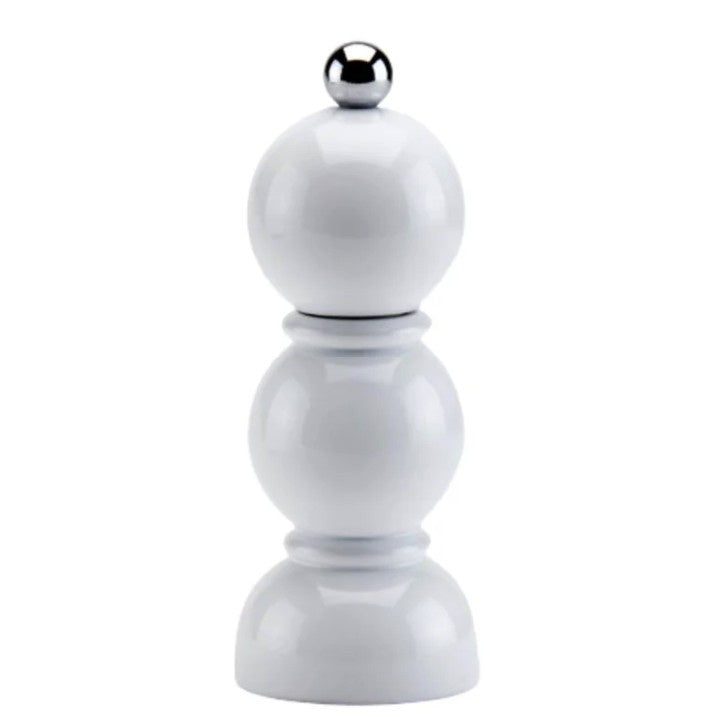 Mini Bob salt and pepper mill in white, high-gloss lacquer, bobbin shape