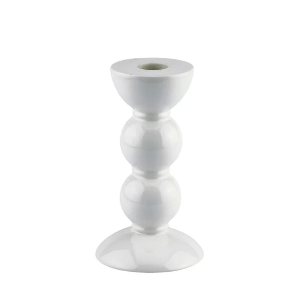 Bobbin candlestick in white high-gloss lacquer, 14 cm