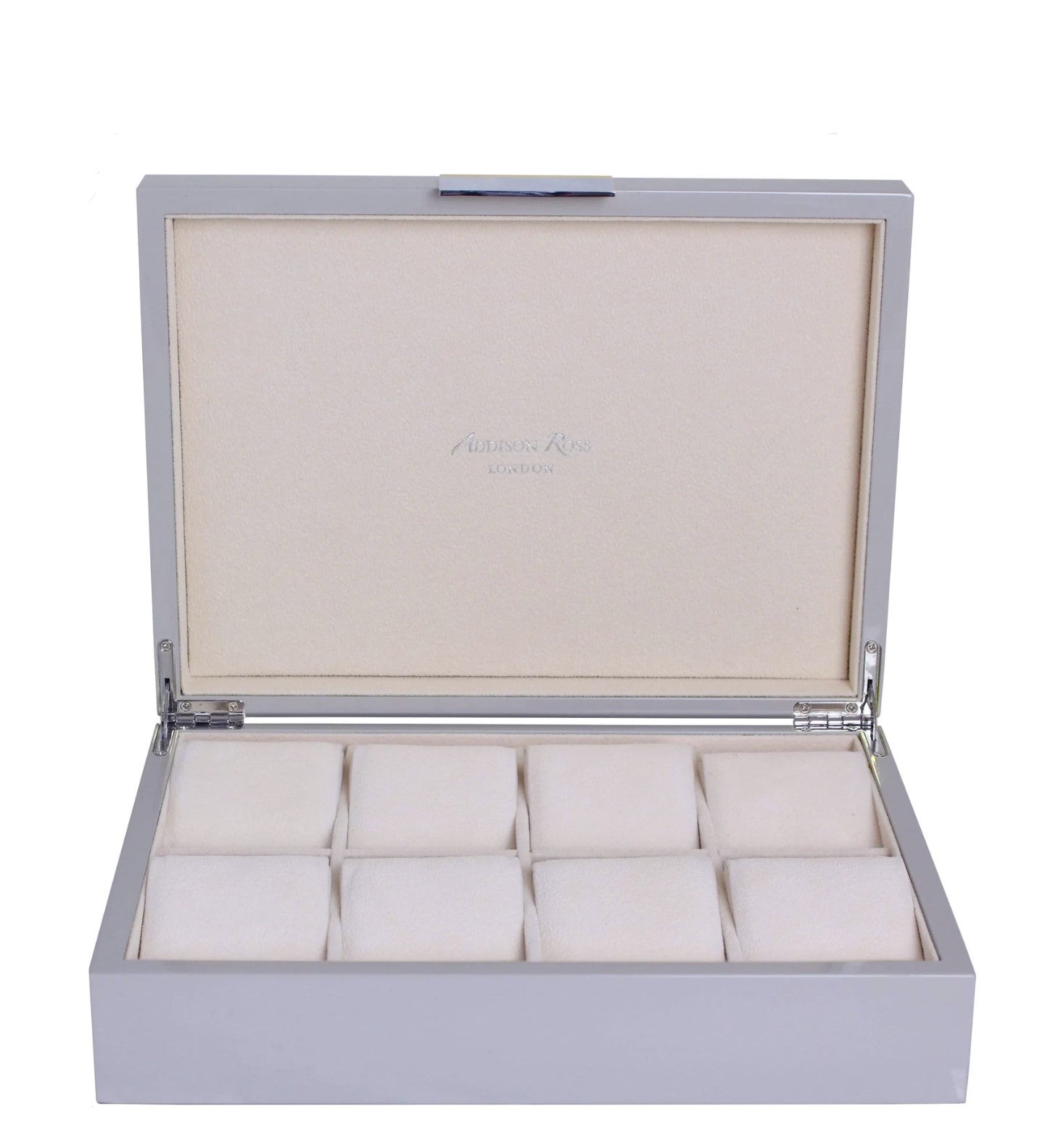 Chiffon lacquer watch box with eight compartments and a silver clasp