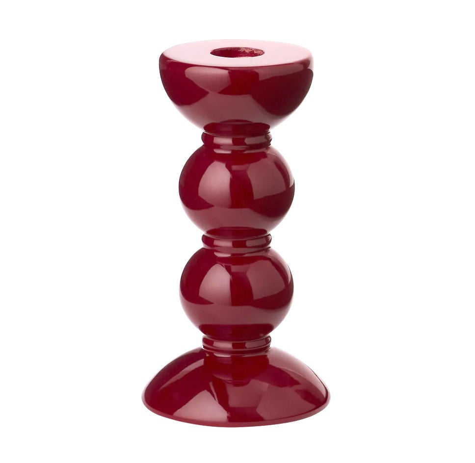Bobbin candlestick in cherry high-gloss lacquer, small