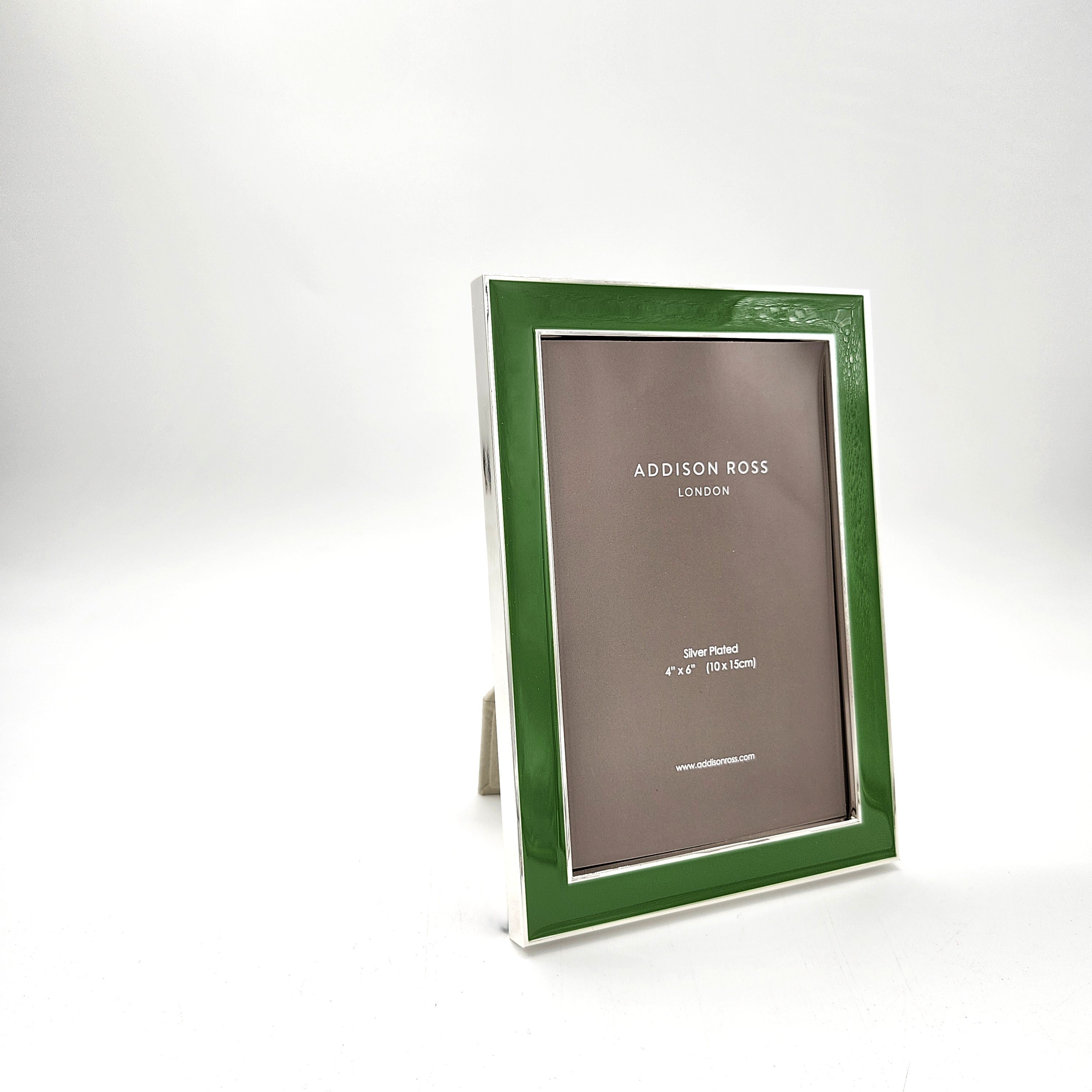 Leaf green enamel frame by Addison Ross, 4 x 6 inch format in portrait orientation