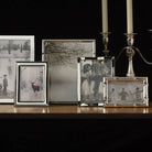 Addison Ross silver bamboo frame styled on a shelf