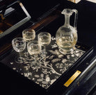 Black lacquer Chinoiserie tray with a velvet base, Addison Ross