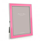 Enamel frame in electric pink by Addison Ross, 4 x 6 inch, silver plate with grey velvet back