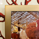Matte gold photo frame, square corner detail, gold effect metal