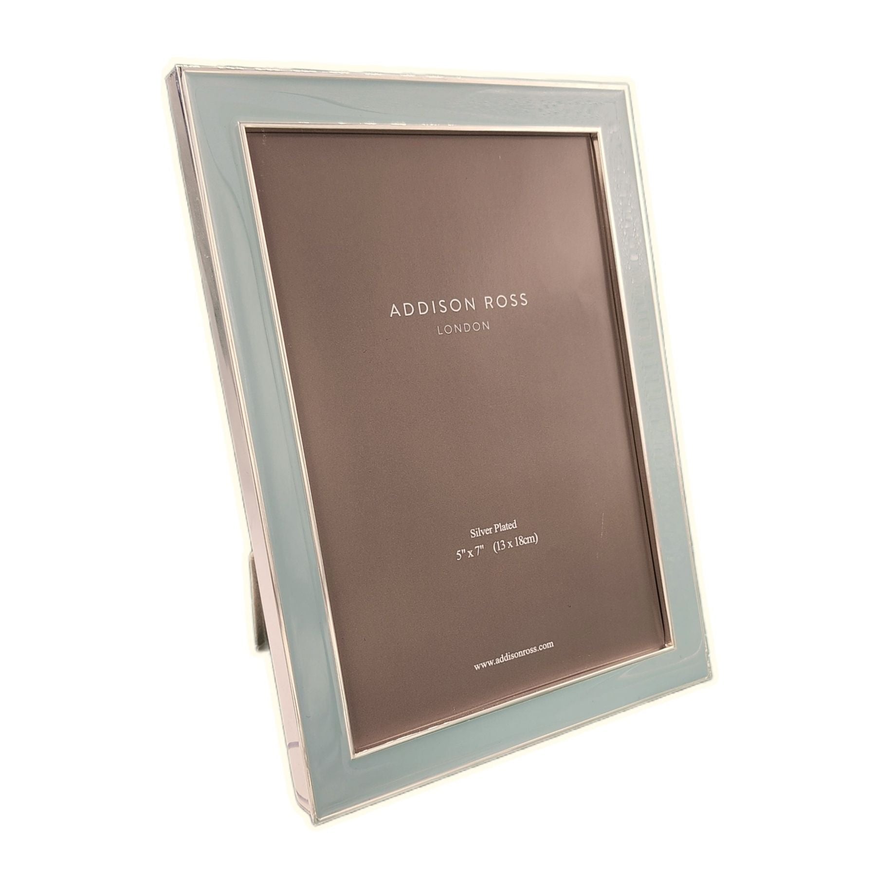 Powder blue enamel frame by Addison Ross, 5 x 7 inch format in portrait orientation