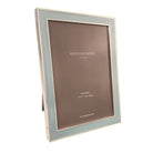 Enamel frame in powder blue by Addison Ross, 4 x 6 or 5 x 7 inch, silver plate with grey velvet back