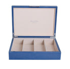 Blue shagreen-effect lacquer glasses box with a silver clasp