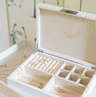 White high-gloss lacquer jewellery box with silver clasp, suede-lined, 24.5 x 17.5cm
