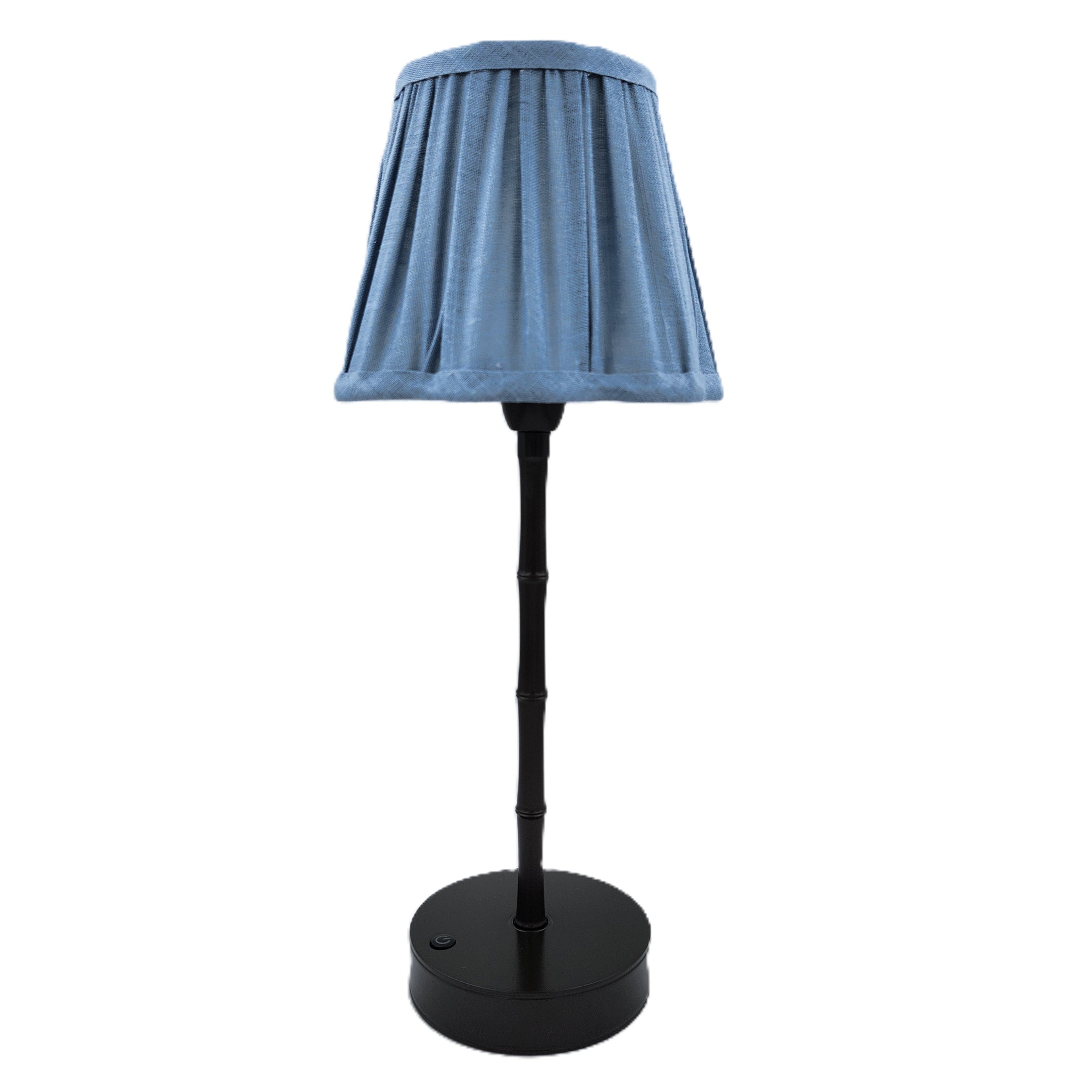 Bronze bamboo lamp with a chambray shade, Addison Ross