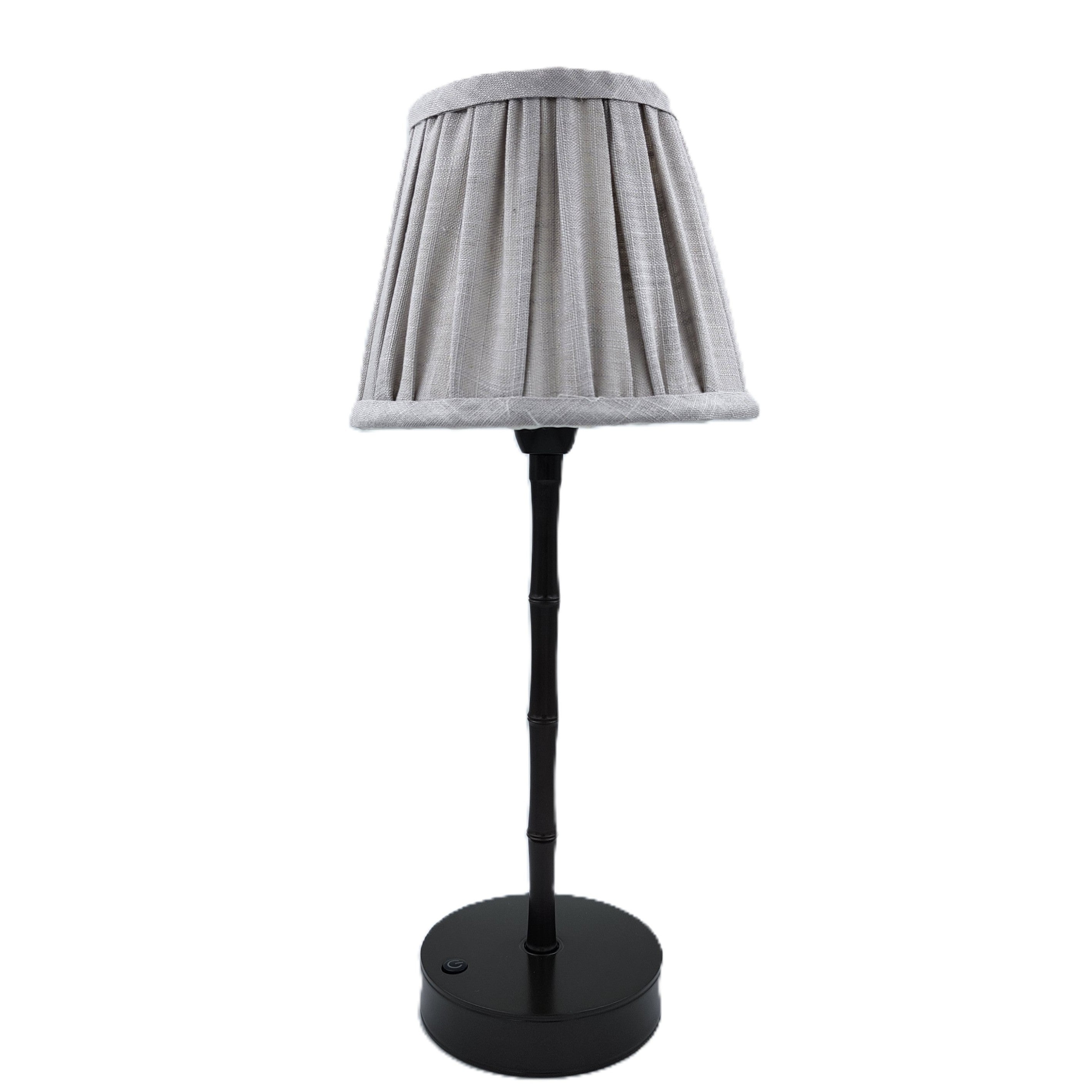Bronze bamboo lamp with a chiffon shade, cordless rechargeable