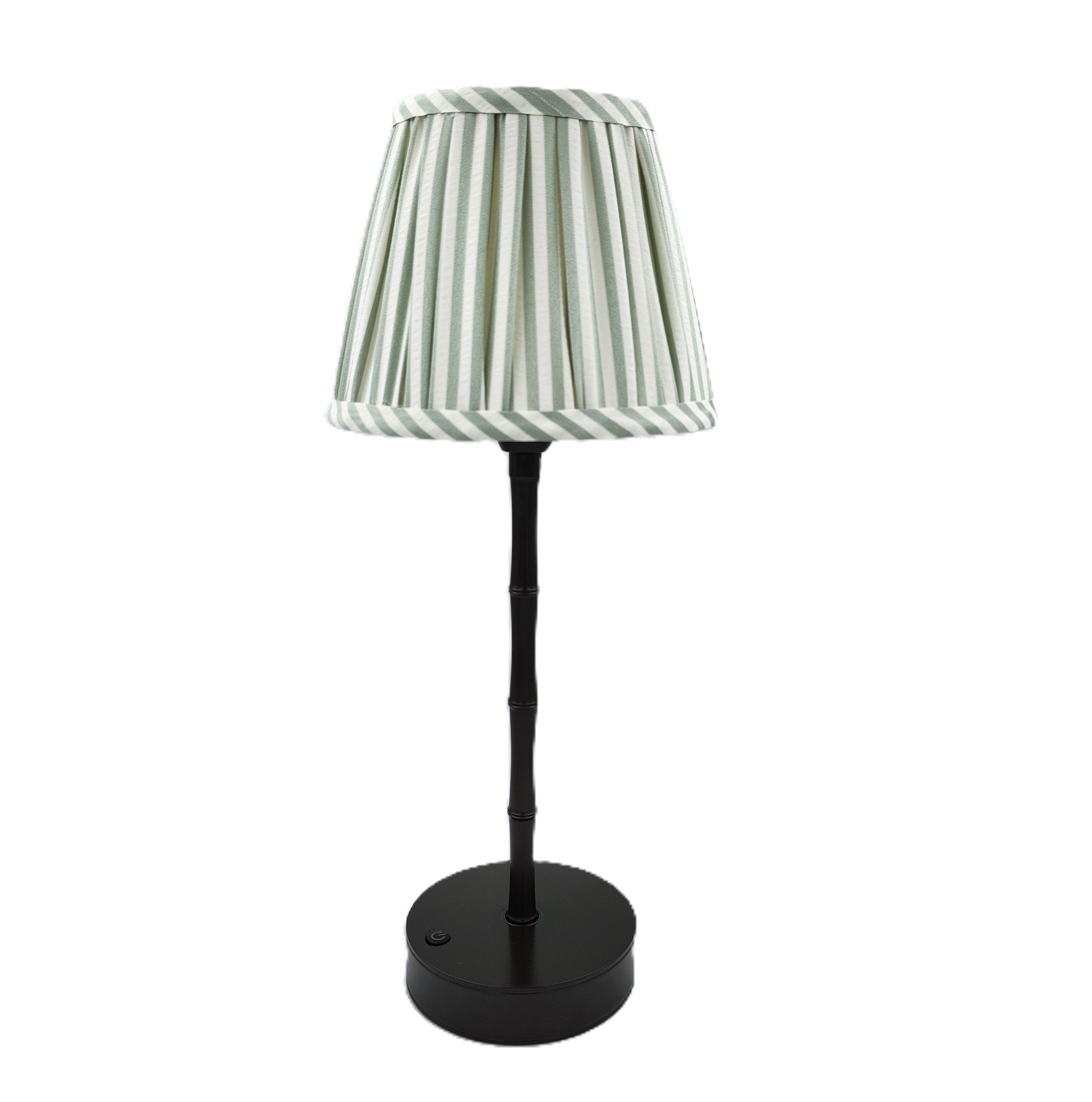 Bronze bamboo lamp with a sage stripe shade